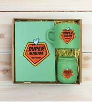 BK Gift Kişiye Özel İsimli DTF Baba Temalı Yeşil Defter & Kahve Fincanı & Mum Hediye Seti-1, Babaya Hediye, Babalar Günü Hediyeleri