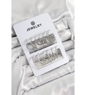 Pirinç Karışık Halka Model Gümüş Renk 6 Çift Kadın Küpe Set - TJ-BKP10876