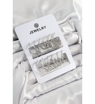 Pirinç Karışık Halka Model Gümüş Renk 6 Çift Kadın Küpe Set - TJ-BKP10876