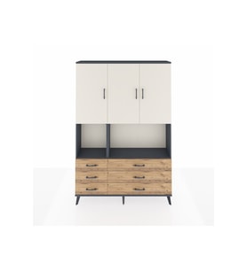 Arges Dolap 6 Raflı 6 Çekmeceli 3 Kapaklı 132x30x195 Antrasit-Aytaşı/Çam