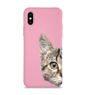 Apple iPhone XS Uyumlu Lansman Kılıf Catface Tasarımlı İçi Kadife Kapak-Pembe (Şeffaf)