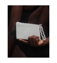 Wristlet İnci Çanta, Mıknatıs Çıt Çıtlı Saplı El Çantası (Krem)