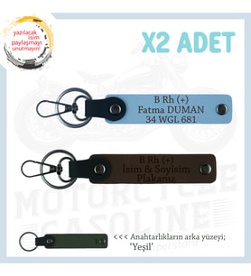 Motorcu Dostlara, İsim Plaka ve B Rh (+) Kan Grubu, Güvenli Sürüş 2'li Anahtarlık, K Kahve-Mavi-Ysl