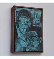 Çerçeveli Ernst Ludwig Kirchner - Kulübedeki Köylü Çift Tablosu (Siyah)