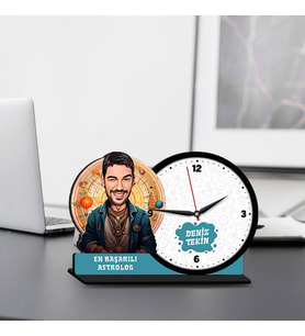 Erkek Astrologa Hediye Karikatürlü MDF Masa Saati