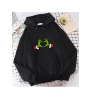 Grinch Happy New Year Kalp Kapşonlu Sweatshirt (Siyah)
