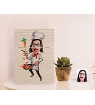 BK Gift Kişiye Özel Kadın Chef Karikatürlü Otantik Masaüstü Ahşap Palet Çerçeve-2 (Beyaz)