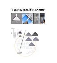 5 Bezli Üçgen Mop, Cam, Parke ve Fayans Temizleme Mikrofiber Teleskopik Sap