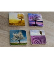 Tek Ağaçlı Manzaralar Doğal Taş Bardak Altlığı 4'lü set - Natural Stone Coasters