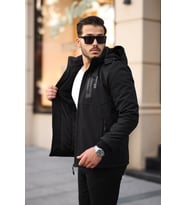 Mero Life Outdoor Kapüşonlu Su Ve Rüzgar Geçirmez Kapitone Içi Kürklü Elyaf Dolgulu Softshell Mont (Siyah)
