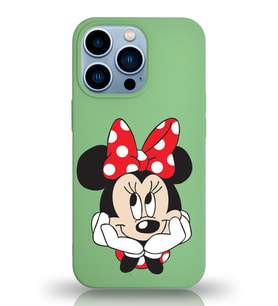 Apple iPhone 13 Pro Max  Lansman Kılıf Minnie Mouse Tasarımlı Altı Kapalı İçi Kadife Kaplı  Kapak (Şeffaf)