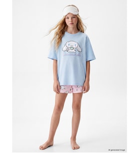 LCW Kids Mavi Cinnamoroll Baskılı Kız Çocuk Şortlu Pijama Takımı