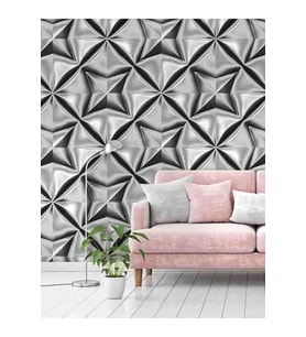 Dreamwall Geometrik Yıldız Desenli Yırtılmaz Tekstil Duvar Kağıdı (Gri)