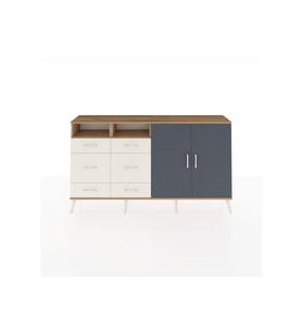 Arges Konsol 4 Raflı 6 Çekmeceli 2 Kapaklı 176x30x99 Çam-Antrasit/Aytaşı
