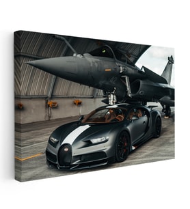 Kanvas Tablo Bugatti Chiron Sport ve Rafale Savaş Jeti Bugatti Tablosu Ev Ofis Duvar Dekoru