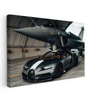 Kanvas Tablo Bugatti Chiron Sport ve Rafale Savaş Jeti Bugatti Tablosu Ev Ofis Duvar Dekoru