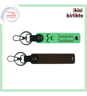 Yeni Mezuna Şık Hediye – Üç Hilal Desenli İsimli 2’li Anahtarlık, Fıstık Yeşil-Kahve