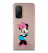 Xiaomi Mi 10T Pro Soft Premier Kapak Minnie Mouse-D Tasarımlı Silikon Kılıf - Pudra (Şeffaf)