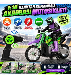 1:18 Uzaktan Kumandalı Akrobasi Motosikleti
