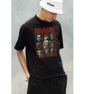 Kuru Kafa Slipknot Müzik Grubu Baskılı Unisex Oversize Tişört