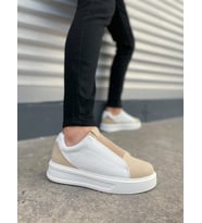 JY007 Alba Bağcıksız Süet Cilt Erkek Günlük Sneaker Ayakkabı SCBT Bej/Beyaz