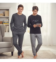 Genç Erkek Pamuklu 2 Adet 2'li Pijama Takımı (AL007 V2, AL009 V2) BB2486