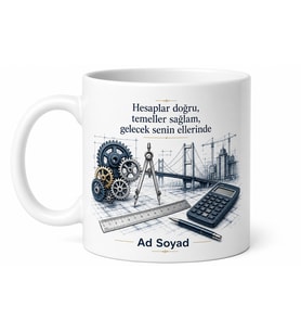 Mühendislik Tasarım Kupa Dişli Çark Pergel Şantiye İnovasyon Hediye Bardak