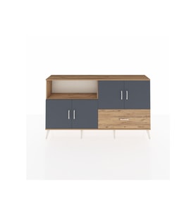 Arges Konsol 4 Raflı Tek Çekmeceli 4 Kapaklı 176x30x99 Çam-Antrasit/Çam