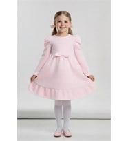 Kız Çocuk Elbise -Vatka Omuzlu-Fiyonk Detaylı 2-10 Yaş 12530 MODANINO (Pembe)