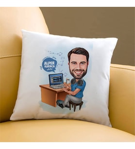 Kişiye Özel Müzik Aşığı Erkek Karikatürlü Yastık