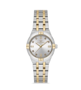 Ferro Quartz Çelik Altın/Gri 35 mm Kadın Kol Saati