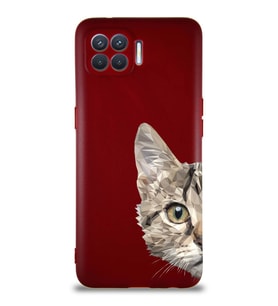 Oppo Reno 4 Lite Soft Premier Kapak Catface Tasarımlı Silikon Kılıf - Mürdüm (Şeffaf)