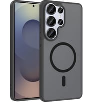 Samsung Galaxy S26 Ultra ile Uyumlu Kılıfı Silikon Şeffaf Kenarları Mat Renkli M-Safe Şarj Özellikli Kamera Lens Korumalı İnce Kapak Babet Siyah