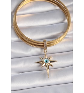Pirinç Gold Renk Zirkon Taşlı Kutup Yıldızı Nazar Boncuk Detay Ajda Charm 5886 - HPSBYI9555-7