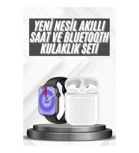 Mey İthalat® Akıllı Saat Gümüş Kasa Bluetooth Kulaklık Hediyeli Çok Fonksiyonlu İkili Set