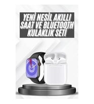 Mey İthalat® Akıllı Saat Gümüş Kasa Bluetooth Kulaklık Hediyeli Çok Fonksiyonlu İkili Set