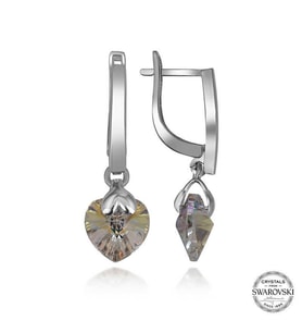 Swarovski Crystal Taşlı Gümüş Beyaz Kalp Sallantılı Kadın Küpe