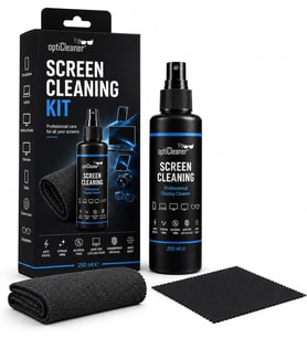 Ekran Temizleme Seti, 250 ml Sprey, Büyük Mikrofiber Bez ve 15 × 18 cm Gözlük Bezi, Laptop, TV, Monitör, Telefon, Tablet, Araç Ekranı ve Lensler İçin