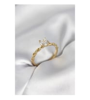 Mey İthalat® Gold Renk Sarmal Zincir Model Tek Taş Model Zirkon Taşlı Kadın Yüzük