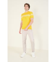 Giyim Dünyası Erkek Sıfır Yaka Çizgili Merserize T-Shirt Sarı