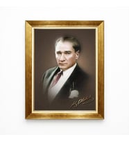 Tablore Mustafa Kemal Atatürk Portresi Altın Varaklı Çerçeve Tablo - K. Atatürk İmzalı Kanvas