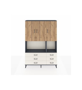 Arges Dolap 6 Raflı 6 Çekmeceli 3 Kapaklı 132x30x195 Antrasit-Çam/Aytaşı