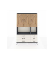 Arges Dolap 6 Raflı 6 Çekmeceli 3 Kapaklı 132x30x195 Antrasit-Çam/Aytaşı