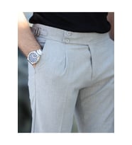 Old Money Pileli Likralı Kumaş Pantolon (Gri)