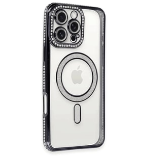 Newface Apple iPhone 16 Pro Kılıf Joke Simli Magneticsafe Kılıf - Siyah