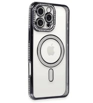 Newface Apple iPhone 16 Pro Kılıf Joke Simli Magneticsafe Kılıf - Siyah