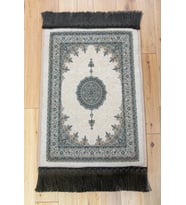 Mini Alın Seccadesi Kaymaz Taban Desenli Cep Tipi Seyahat Namaz Seccadesi - Krem / Gri
