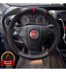 Fiat Linea Dikme Direksiyon Kılıfı Alcantara Süet Mat Karbon Kırmızı Yüzük ve Dikiş Dolu-Urban-Lounge-Emotion 2007-2015