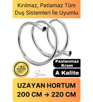 Lüks Paslanmaz Krom Kırılmaz Çatlamaz Tüm Duş Sistemleriyle Uyumlu Uzayan Spiral Hortum Örgü 2,2 mt