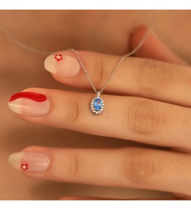 925 Ayar Gümüş Aquamarine Taşlı Oval Kolye